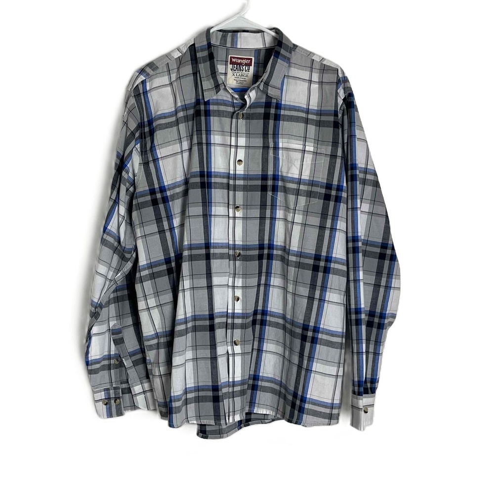 Wrangler Blue‎ Multi Plaid Spread Collar Cuffed Sleeves Button-Up Shirt Size XL